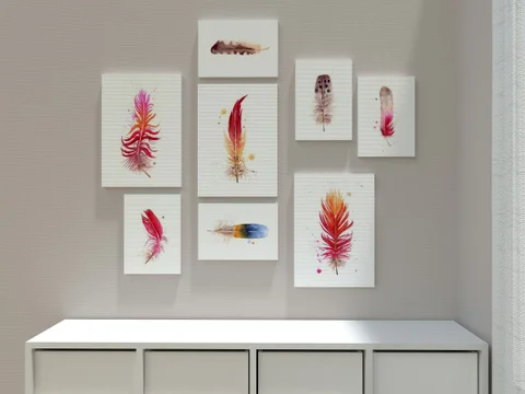 Image of a feather watercolor painting by Shayna Larsen, originals & prints available