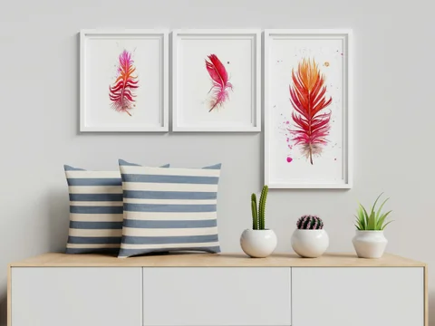 Image of a feather watercolor painting by Shayna Larsen, originals & prints available