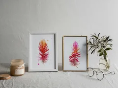 Image of a feather watercolor painting by Shayna Larsen, originals & prints available