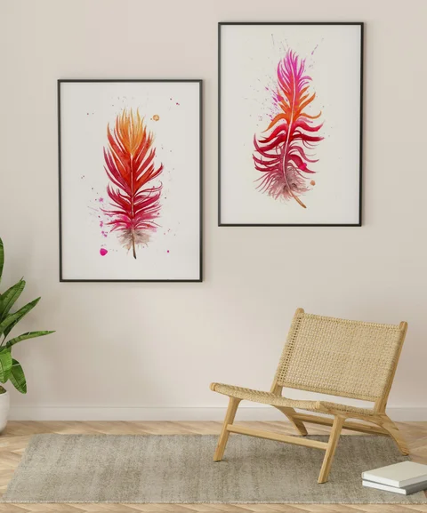 Image of a feather watercolor painting by Shayna Larsen, originals & prints available