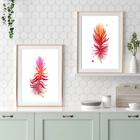Image of a feather watercolor painting by Shayna Larsen, originals & prints available