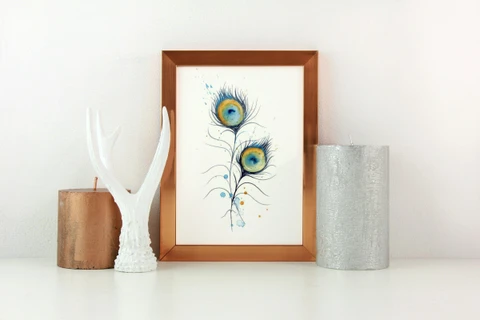 Image of a feather watercolor painting by Shayna Larsen, originals & prints available
