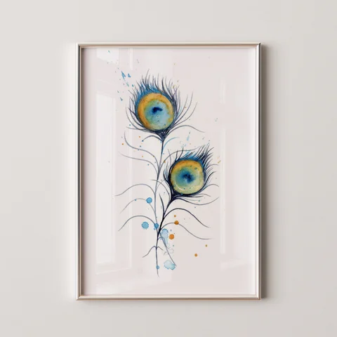 Image of a feather watercolor painting by Shayna Larsen, originals & prints available