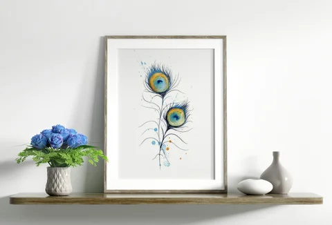 Image of a feather watercolor painting by Shayna Larsen, originals & prints available