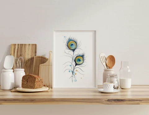 Image of a feather watercolor painting by Shayna Larsen, originals & prints available