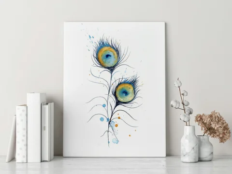 Image of a feather watercolor painting by Shayna Larsen, originals & prints available