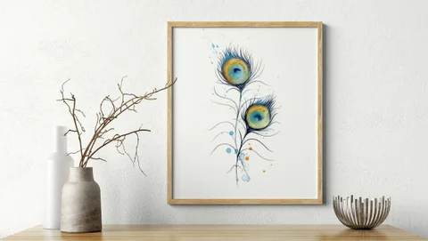 Image of a feather watercolor painting by Shayna Larsen, originals & prints available