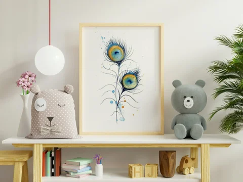 Image of a feather watercolor painting by Shayna Larsen, originals & prints available