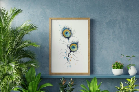 Image of a feather watercolor painting by Shayna Larsen, originals & prints available