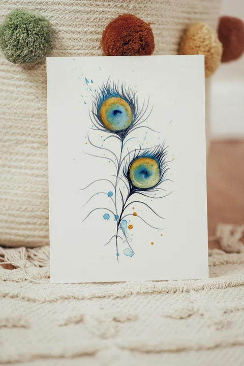 Image of a feather watercolor painting by Shayna Larsen, originals & prints available