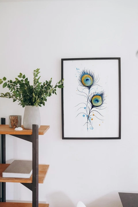 Image of a feather watercolor painting by Shayna Larsen, originals & prints available