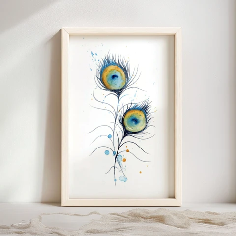 Image of a feather watercolor painting by Shayna Larsen, originals & prints available