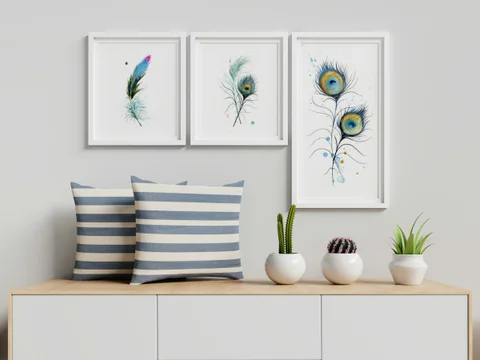 Image of a feather watercolor painting by Shayna Larsen, originals & prints available