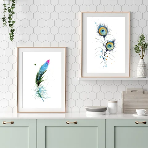 Image of a feather watercolor painting by Shayna Larsen, originals & prints available