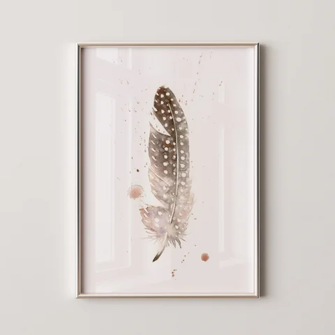 Image of a feather watercolor painting by Shayna Larsen, originals & prints available