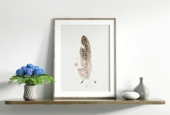 Image of a feather watercolor painting by Shayna Larsen, originals & prints available
