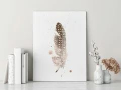 Image of a feather watercolor painting by Shayna Larsen, originals & prints available