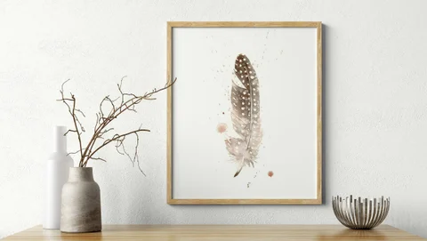 Image of a feather watercolor painting by Shayna Larsen, originals & prints available