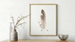Image of a feather watercolor painting by Shayna Larsen, originals & prints available