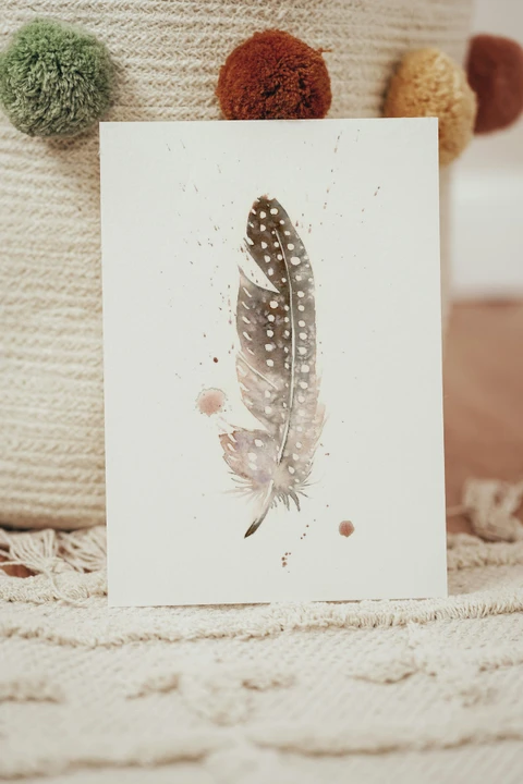 Image of a feather watercolor painting by Shayna Larsen, originals & prints available