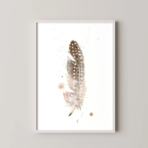 Image of a feather watercolor painting by Shayna Larsen, originals & prints available