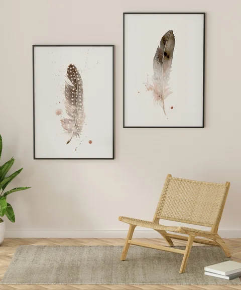 Image of a feather watercolor painting by Shayna Larsen, originals & prints available