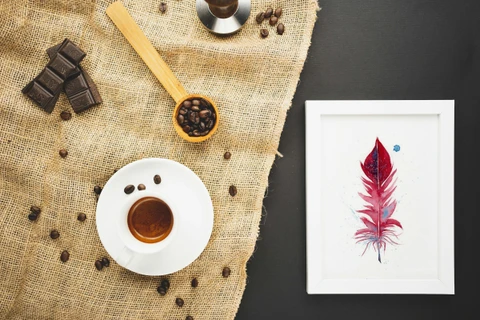 Image of a feather watercolor painting by Shayna Larsen, originals & prints available