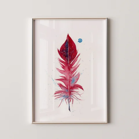 Image of a feather watercolor painting by Shayna Larsen, originals & prints available
