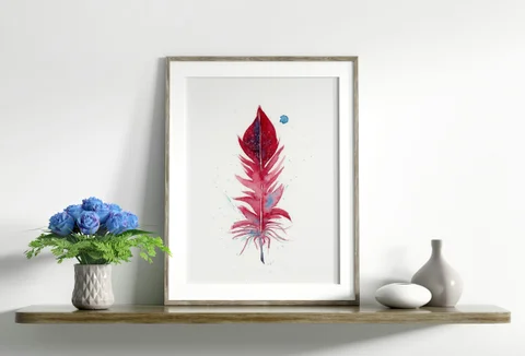 Image of a feather watercolor painting by Shayna Larsen, originals & prints available
