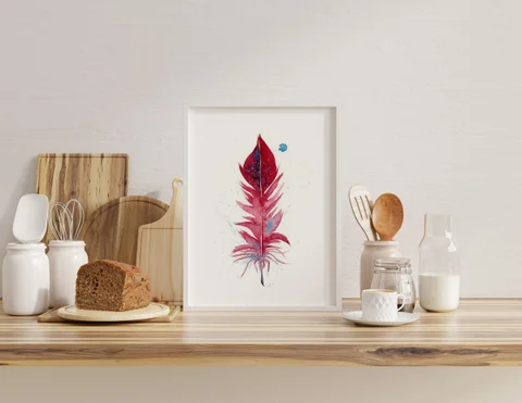 Image of a feather watercolor painting by Shayna Larsen, originals & prints available