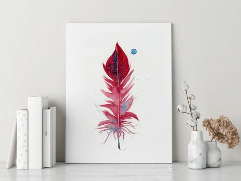 Image of a feather watercolor painting by Shayna Larsen, originals & prints available