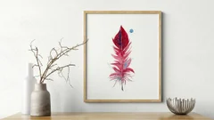 Image of a feather watercolor painting by Shayna Larsen, originals & prints available