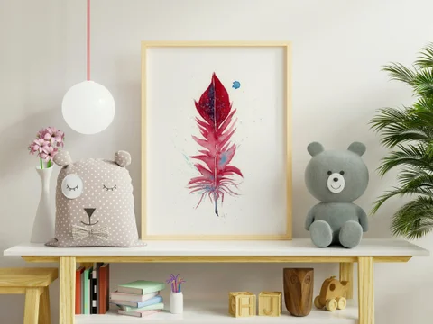 Image of a feather watercolor painting by Shayna Larsen, originals & prints available