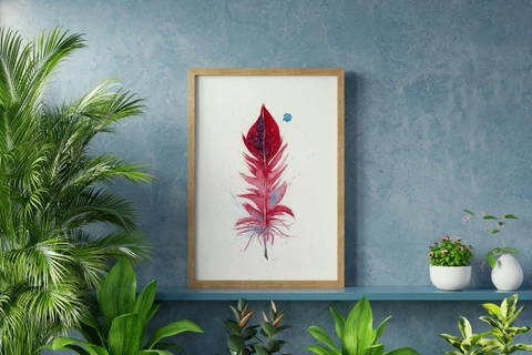 Image of a feather watercolor painting by Shayna Larsen, originals & prints available