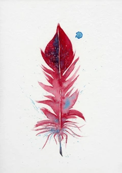 Image of a feather watercolor painting by Shayna Larsen, originals & prints available