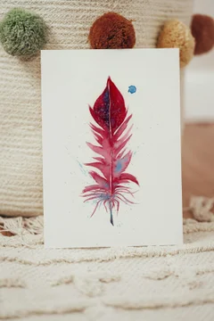 Image of a feather watercolor painting by Shayna Larsen, originals & prints available