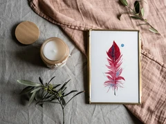 Image of a feather watercolor painting by Shayna Larsen, originals & prints available