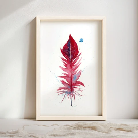 Image of a feather watercolor painting by Shayna Larsen, originals & prints available