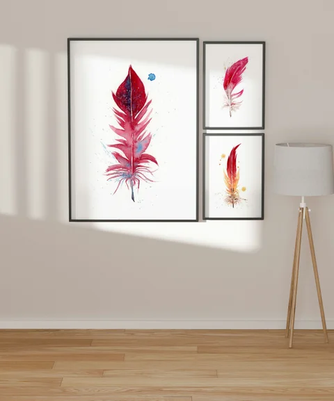 Image of a feather watercolor painting by Shayna Larsen, originals & prints available