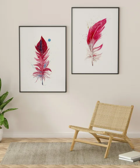 Image of a feather watercolor painting by Shayna Larsen, originals & prints available