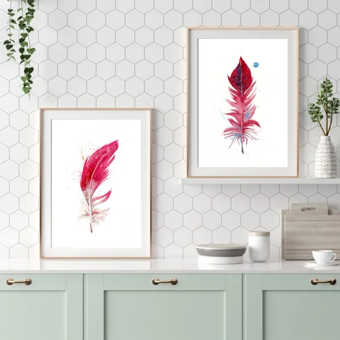 Image of a feather watercolor painting by Shayna Larsen, originals & prints available