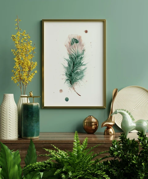 Image of a feather watercolor painting by Shayna Larsen, originals & prints available