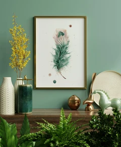 Image of a feather watercolor painting by Shayna Larsen, originals & prints available