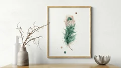 Image of a feather watercolor painting by Shayna Larsen, originals & prints available