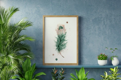Image of a feather watercolor painting by Shayna Larsen, originals & prints available