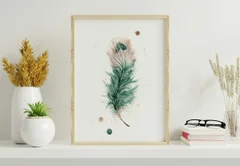 Image of a feather watercolor painting by Shayna Larsen, originals & prints available
