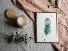 Image of a feather watercolor painting by Shayna Larsen, originals & prints available
