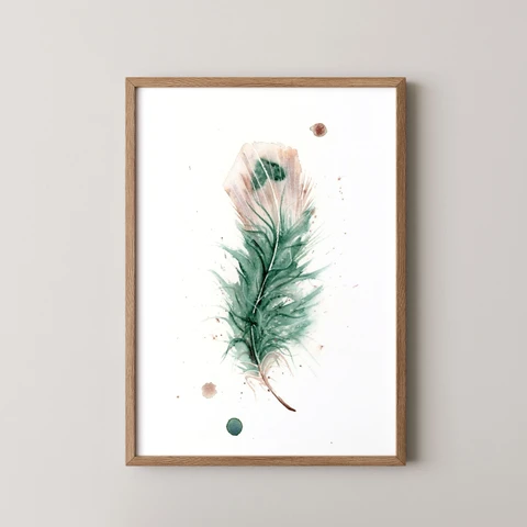 Image of a feather watercolor painting by Shayna Larsen, originals & prints available
