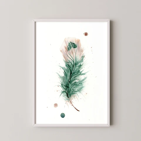 Image of a feather watercolor painting by Shayna Larsen, originals & prints available