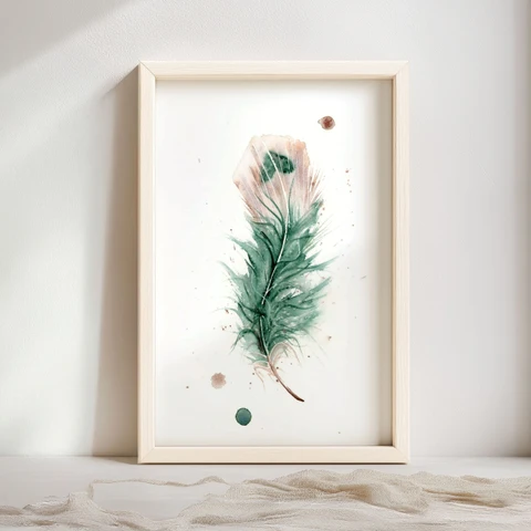 Image of a feather watercolor painting by Shayna Larsen, originals & prints available